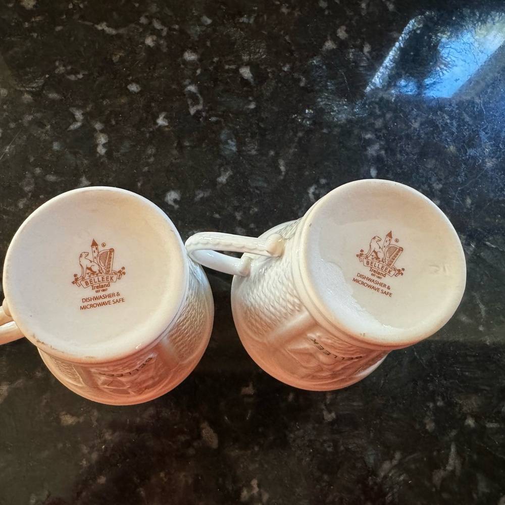 Belleek Cream Dining Mugs with Textured Design and Classic Shape - Picture 3 of 3